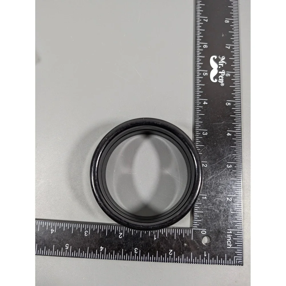Black Acrylic Bangle Bracelet‎ Wide Chunky Silver Tone Inlay 8 in